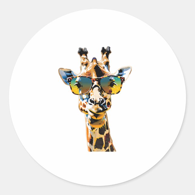 Pegatina Redonda gafas de sol de animales girafa con gafas de sol (Anverso)