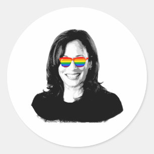 Pegatina Redonda Gafas de sol de arcoiris Kamala Harris