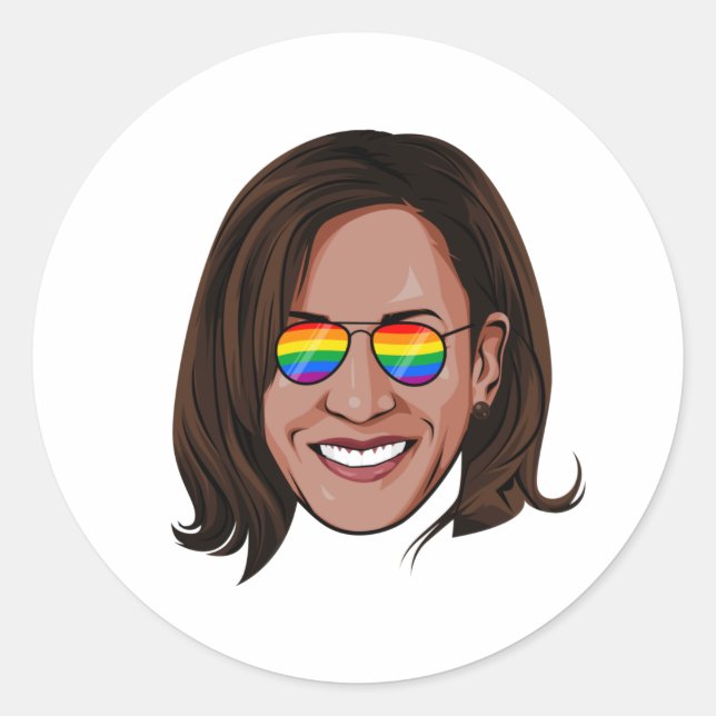 Pegatina Redonda Gafas de sol de arcoiris Kamala Harris (Anverso)