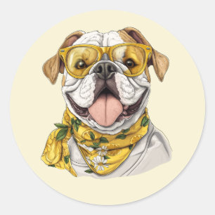Pegatina Redonda Gafas de sol de Bulldog inglés lindos Limones