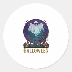 Pegatina Redonda Gafas de sol de fantasma de Halloween Luna púrpura