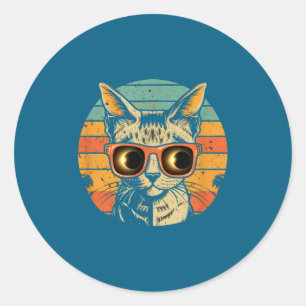 Pegatina Redonda Gafas de sol de gato para eclipse solar