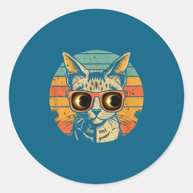 Pegatina Redonda Gafas de sol de gato para eclipse solar (Anverso)