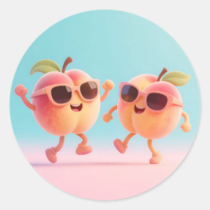 Pegatina Redonda Gafas de sol de melocotones bailando