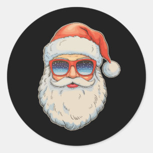 Pegatina Redonda Gafas de sol de Navidad Cara de Santa Retro Navida