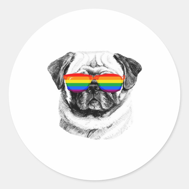 Pegatina Redonda Gafas de sol de Pug Pride (Anverso)