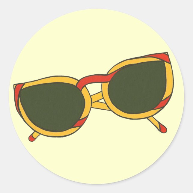 Pegatina Redonda Gafas de sol divertidas en amarillo y rojo en pega (Anverso)