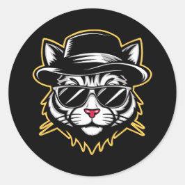 Pegatina Redonda Gafas de sol Fedora Cool Cat