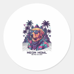 Pegatina Redonda Gafas de sol para perros Neon Howl Retro K9 Unit P
