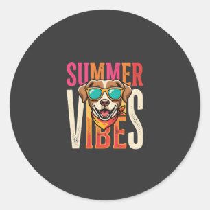 Pegatina Redonda Gafas de sol para perros Summer Vibes