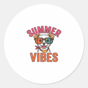 Pegatina Redonda Gafas de sol para perros Summer Vibes Diseño de ca