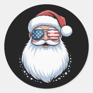 Pegatina Redonda Gafas de sol patrióticas de Navidad de Papá Noel E