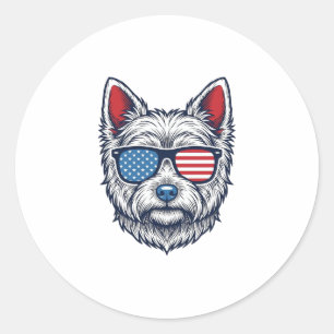 Pegatina Redonda Gafas de sol patrióticas para perros Westie Arte v