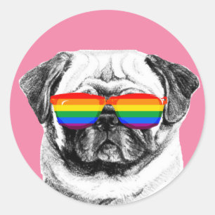 Pegatina Redonda Gafas de sol Pug Pride