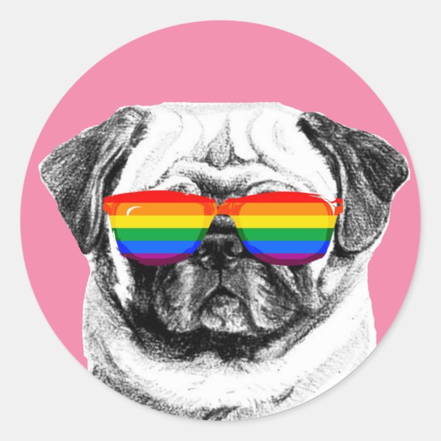Pegatina Redonda Gafas de sol Pug Pride (Anverso)