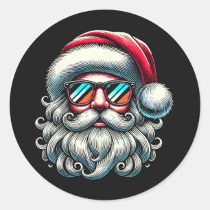 Pegatina Redonda Gafas de sol retro cara de Santa Navidad
