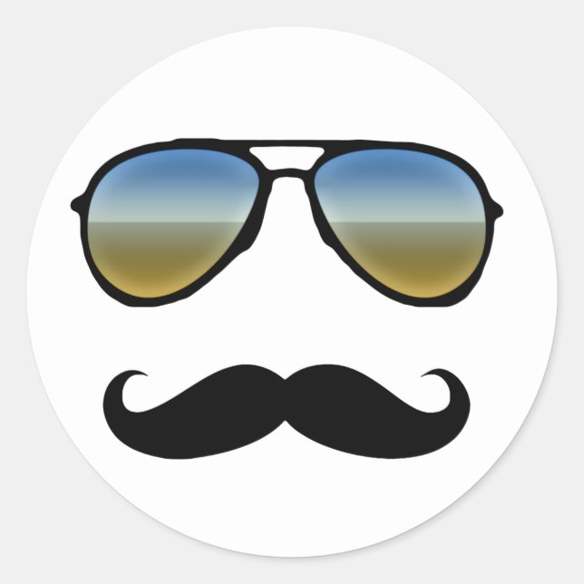 Pegatina Redonda Gafas de sol retro divertidas con bigote (Anverso)
