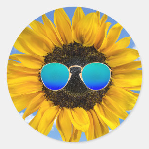 Pegatina Redonda Gafas de sol retro en girasol