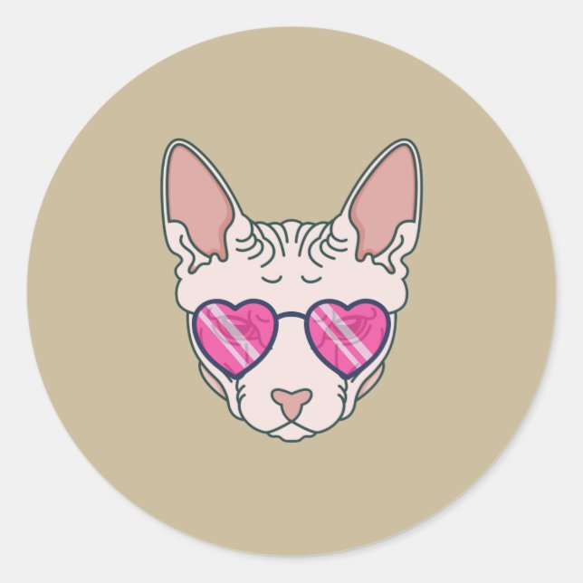 Pegatina Redonda Gafas de sol rosadas Sphinx Cat (Anverso)