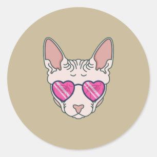 Pegatina Redonda Gafas de sol rosadas Sphinx Cat