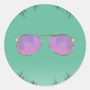 Pegatina Redonda Gafas de sol rosadas y doradas Fiesta de dulces 16