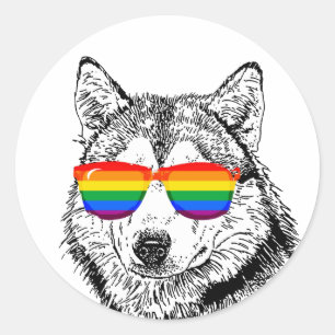 Pegatina Redonda Gafas de sol Wolf Pride