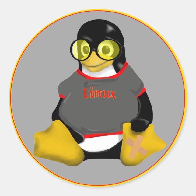 PEGATINA REDONDA GAFAS DE TUX DE LINUX 1 (Anverso)