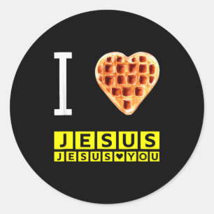 Pegatina Redonda Gafas divertidas amo a Jesús Corazón de waffle Des