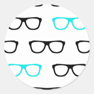 Pegatina Redonda gafas geeky geek azul