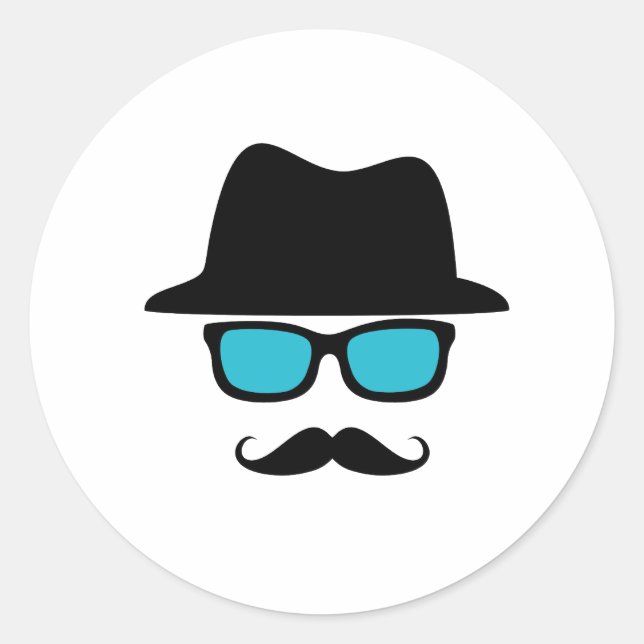 Pegatina Redonda Gafas gorras Mustache (Anverso)
