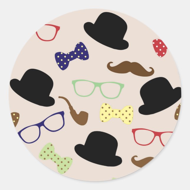 Pegatina Redonda Gafas, Gorras y bigote (Anverso)