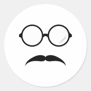 Pegatina Redonda Gafas y bigote