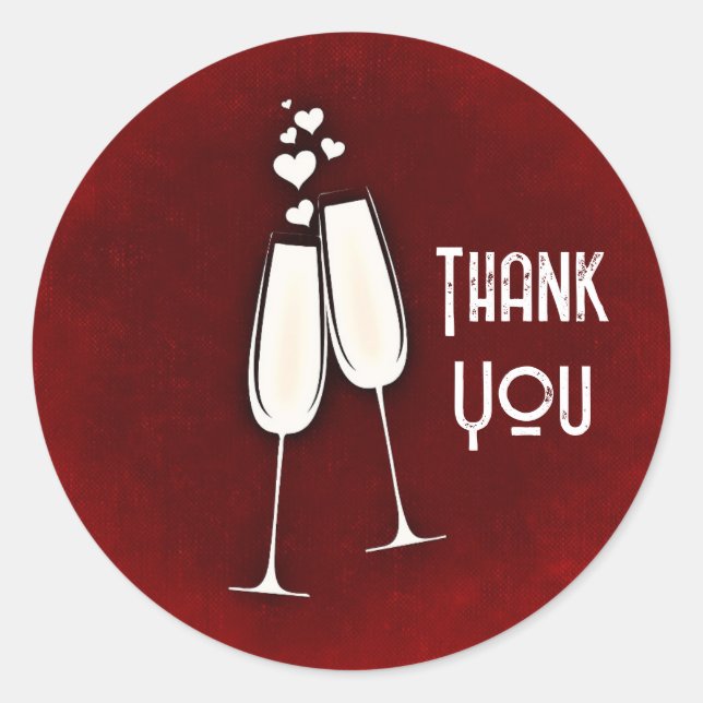 Pegatina Redonda Gafas y corazones de champán (Anverso)