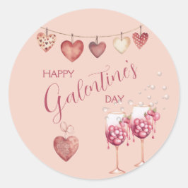 Pegatina Redonda Gafas y corazones del día festivo del vino de Gale