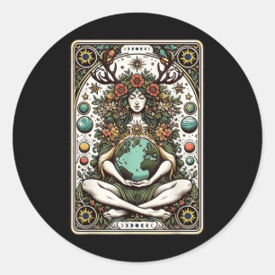 Pegatina Redonda Gaia Diosa Griega Pagan Madre Tierra Naturaleza Ta