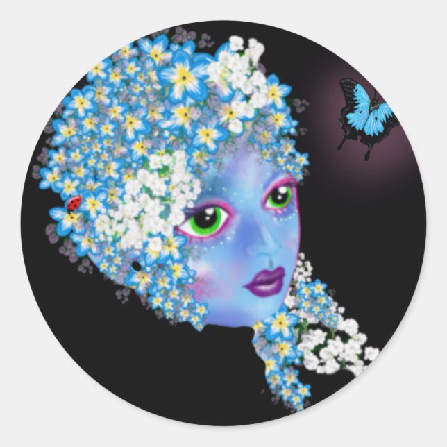 Pegatina Redonda Gaia Tierra Madre Pagan Fantasma Arte de LeahG (Anverso)