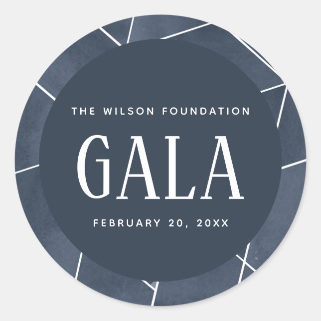 Pegatina Redonda Gala geométrica de acuarela azul marina (Anverso)