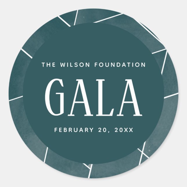 Pegatina Redonda Gala geométrica de color verde esmeralda (Anverso)