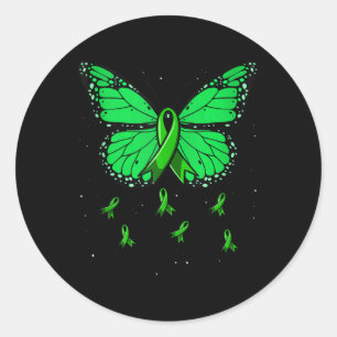 Pegatina Redonda Galardonamiento de mariposa de la cinta verde para