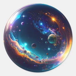 Pegatina Redonda Galaxia de burbujas cósmicas arte de fantasía