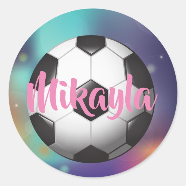 Pegatina Redonda Galaxia de fútbol Chicas personalizados (Anverso)