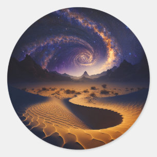 Pegatina Redonda Galaxia del desierto Arte del paisaje surrealista