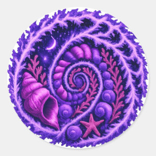Pegatina Redonda Galaxia Espiral del Océano Místico Arte de Concha 