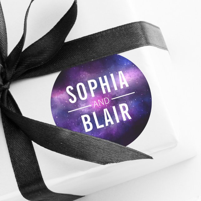 Pegatina Redonda Galaxia Estrellas celestes Boda moderno personaliz (Subido por el creador)