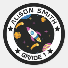 Pegatina Redonda Galaxia infantil personalizada Viajando