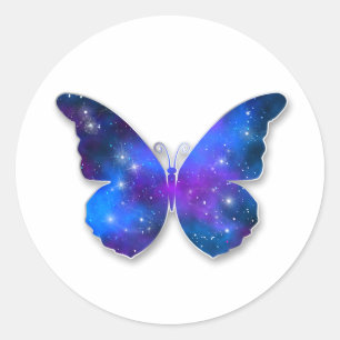 Pegatina Redonda Galaxia mariposa ilustracion azul oscuro fresco