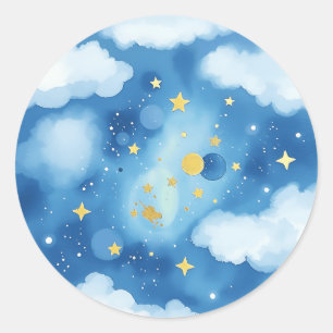 Pegatina Redonda Galaxia Starry acuática con resaltados metálicos