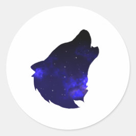 Pegatina Redonda Galaxy Howling Wolf Silhouette Night Sky con Star
