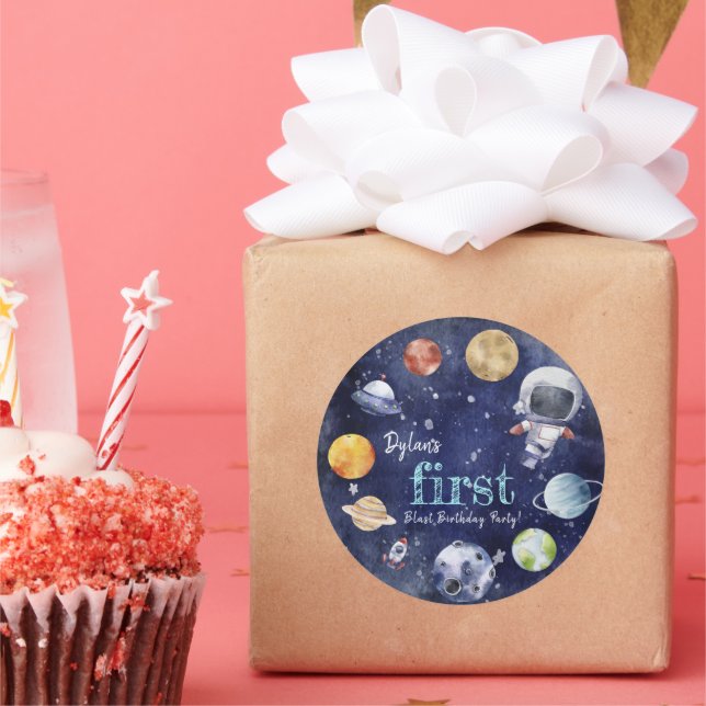 Pegatina Redonda Galaxy Planet Kids Regalo de cumpleaños (Fiesta)