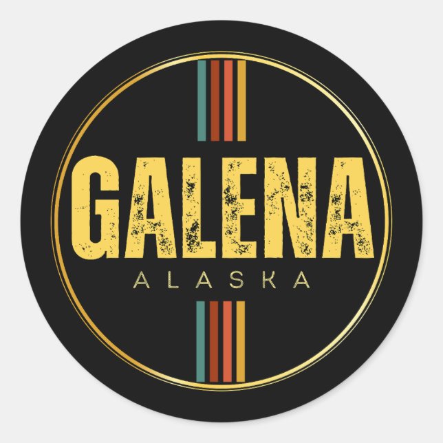 Pegatina Redonda Galena City Alaska State 70s Groovy (Anverso)